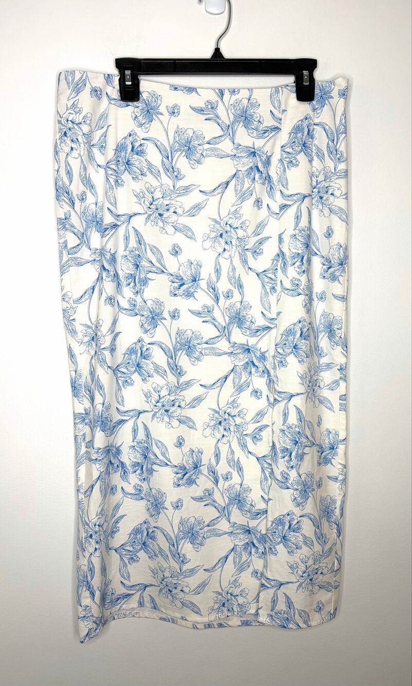 A New Day Floral Midi Skirt Sz 12 Side Slit Straight Garden Cottagecore Fairy